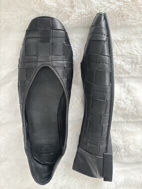 Frye Claire Black Leather Woven Ballet Flat Women’s 10M